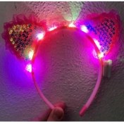 Resim Fuşya Pullu LED Işıklı Kedi Kulak Taç 