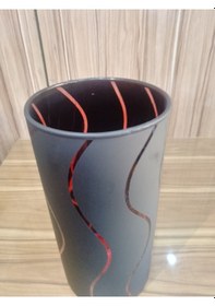 Resim Mat Siyah Transparan Kırmızı Su Yolu Desenli Cam Lüks Modern Silindir Vazo Kırmızı 
