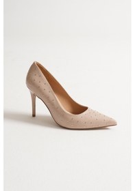 Resim Zerina Kadın Bej Metal Aksesuarlı Sivri Burun Yüksek İnce Topuklu Ayakkabı Stiletto 9 Cm Bej 