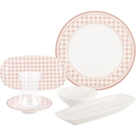 Resim Mediterian Pembe 26 Parça Porselen Kahvaltı Takımı, şık ve zarif 6 kişilik set 