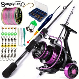 Resim Sougayilang 1 Set Balıkçılık Kamışı Ve Makine Kombinasyonu, 1.8m/5.9FT Karbon Balıkçılık Kamışı Ve Döner Balıkçılık Makinesi, Hat, Yem, 5.2:1 Dişli Oranı Metal Makara, Maksimum Sürükleme 10kg 