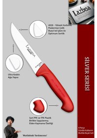 Resim Silver Mutfak Bıçak Seti Günlük Kullanım 4 Lü Et Sebze Şef Bıçağı Kırmızı 