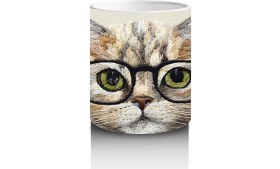 Resim Gözlük Takmış Meraklı Bakışlı Kedi – Baskılı Kahve Kupası 