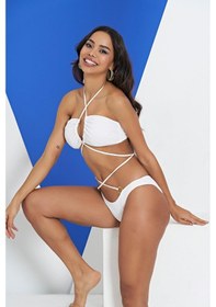 Resim Ruko Maio 2315-1 Beyaz Çapraz İp Modelli Boyundan Bağlamalı Bikini 001 