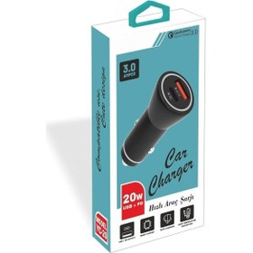 Resim Pdateknoloji Yetty 20w Usb + Pd Hızlı Araç Şarj Cihazı Siyah Yc-20 Yerli Üretim 
