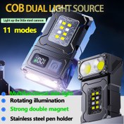 Resim 1pc Ultra Parlak COB LED Çalışma Işığı - Şarj Edilebilir 1200mAh Lityum Batarya, 11 Mod, Klipe ve Manyetik, USB Dahil, Su Geçirmez Olmayan, Taşınabilir, Outdoor, Kamp, Onarım, Acil Durum için 