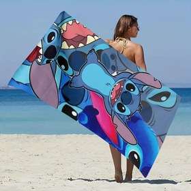 Resim 1 adet Disney Sevimli Stitch Karakter Plaj Havlusu - Yumuşak ve Emici, Hafif, Güneş Koruma için Mükemmel, Yaz Aktiviteleri İçin Vazgeçilmez, Banyo Kullanımı Uygun, Makinede Yıkanabilir, Arkadaşlar İçin En İyi Hediye, Plaj Battaniyesi 