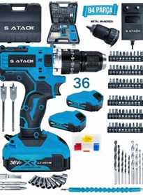 Resim Sataok 36v 5ah Çelik Mandren Darbeli Şarjlı Matkap Vidalama 84 Parça 