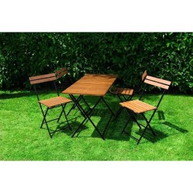 Resim Şık Ahşap Katlanabilir Masa ve 4 Sandalye Seti, Pratik ve Zarif Tasarım 