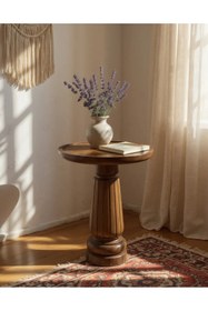 Resim ASELYA HOME Doğal Ahşap Tekli Mantar Yan Sehpa Modern 50cm Fiskos Çiçeklik Yatak Odası 