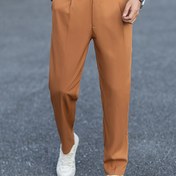 Resim Erkek Vintage Casual Bol Fit Elbise Pantolonları - Siyah, Esnek Olmayan Kumaş, Düğme Detayı, Tüm Mevsim Giyim, Normal Fit, Tüm Mevsim Pantolonları|Vintage Stil Pantolonlar|Casual Bol Fit Pantolon 