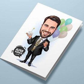 Resim Doğum Günü Erkeği Karikatürlü Tebrik Kartı 