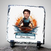 Resim Karikatürlü En Başarılı Erkek Kürekçi Dekoratif Taş 