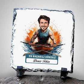 Resim Karikatürlü En Başarılı Erkek Kürekçi Dekoratif Taş 