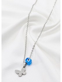 Resim Paslanmaz Çelik Gümüş Renkli Kelebek Kare Cam Nazar Boncuklu Çeli Çok Renkli 