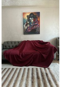 Resim Sofline Kadife Şönil Koltuk Örtüsü, Kaymaz Kanepe Örtüsü, Koltuk Şalı 180 X 220cm Kırmızı 