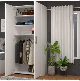 Resim Retro-9 Askılı 3 Raflı 2 Kapaklı Gardırop Beyaz Beyaz 