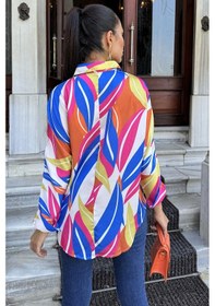 Resim WeShaya Kadın Multi Color Salaş Kesim Desenli Saten Gömlek Çok Renkli 