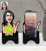 Resim Bk Gift Kişiye Özel Kadın Karikatürlü Ahşap Biblo Telefon Standı-19 