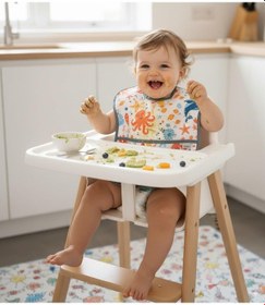 Resim Boyundan Cırtlı, Su Geçirmez Cepli Makinada Yıkanabilir Bebek Mama Önlük 