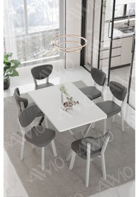 Resim Avvio Alize Elma Sandalye 80x140 Yemek Masası Mutfak Masası 6 Kişilik Masa Sandalye Takım Beyaz 