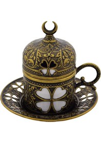 Resim Sena Yonca Desenli Porselenli 4 Parça Antik Renk Fincan 