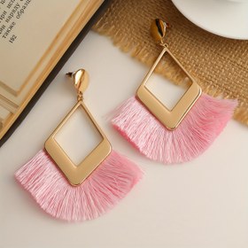 Resim 1 Çift Vintage Boho Tarzı Çinko Alaşım Püskül Küpeler, Kadınlar için Geometrik 3D Yelpaze Şeklinde Sallantılı Küpeler, Günlük Kullanım ve Festival Kutlamaları için Şık Romantik Dörtgen Tasarım 
