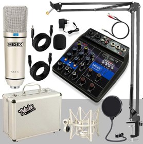 Resim Midex CX1 Mixer Set Condenser Mikrofon Ses Kartlı Mikser + Stand + Filtre Midex