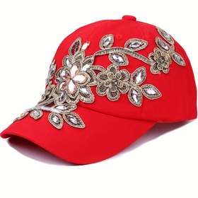 Resim 1 Adet Yabancı Ticaret El Yapımı Taşlı Beyzbol Şapkası, Ağır Altın Tel Çiçekli Moda Taşlı Şapka 