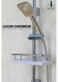 Resim Sürgülü Duş Seti Geniş Şampuanlıklı Banyo Takımı Metalik Renk Gümüş 