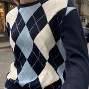 Resim Kadınlar için Mavi ve Beyaz Kazak 