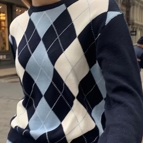 Resim Kadınlar için Mavi ve Beyaz Kazak 