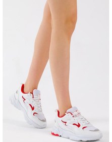 Resim Rahat Kalıp Yüksek Taban Bağcıklı Unisex Beyaz Kırmızı Spor Ayakkabı Tb251-0 Beyaz Kırmızı 