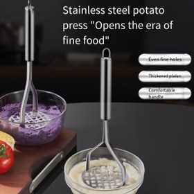 Resim Paslanmaz Çelik Patates Ezici & Rendesi - Pürüzsüz Patates Püresi için Manuel Mutfak Presi, Çocuklar İçin Yemek & Daha Fazlası - Dayanıklı, Rahat Sap, İnce Gözenekli Süzgeç 