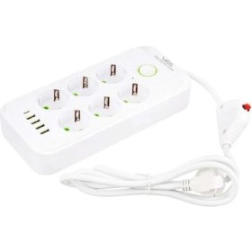 Resim Vea M3LFS- Vea VA-21564 6'lı 1.5 mt Kablolu 4 Usb'li Beyaz Akım Korumalı Priz 