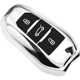 Resim Autohan Keys Peugeot Anahtar Koruma Kılıfı, 208 308 508 2008 3008 5008 Rifter Modelleri İçin, Sustasız, Krom-siyah 