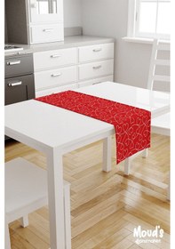 Resim Kırmızı Kalpler Desenli Baskılı Süet Runner Masa Örtüsü 