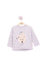 Resim Toontoy Kız Bebek Baskılı Bisiklet Yaka Uzun Kollu Tişört Gri 