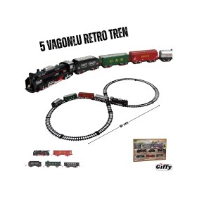 Resim Giffy Oyuncak 19 Parça Retro 5 Vagonlu Işıklı Tren Seti 91 cm Ray Uzunluğu 5 Vagonlu 8 Şeklinde Ray Dizilimi 3 Farklı Ray Kombinasyonu 