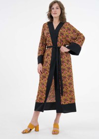 Resim Saade Sarı Desenli Maxi Dokuma Kimono 