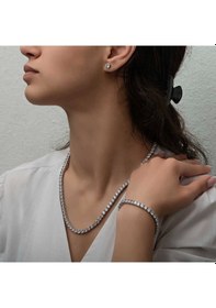 Resim Gümüş 2.5 Mm Beyaz Taşlı Su Yolu Kadın Set Çok Renkli 