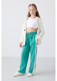Resim Tommy Life Deniz Yeşil Yırtmaç Detaylı Cepli Geniş Paça Kız Çocuk Eşofman Alt - 75141 Yeşil 