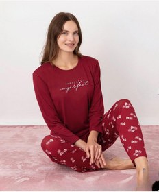 Resim Pijamoni Kadın Milan Bisiklet Yaka Uzun Kol İnce Pijama Takımı 7600/34 - 1 Adet Kırmızı 