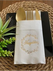 Resim Gold Yaldızlı Beyaz Hoşgeldiniz Cepli Peçete 12 li 