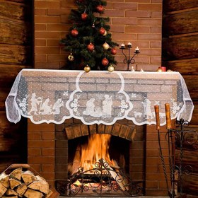 Resim 90 İnç Beyaz Dantel Noel Şömine Atkısı - Tatil Ev & Oturma Odası Dekoru için Şık Doğum Sahnesi Şömine Örtüsü 