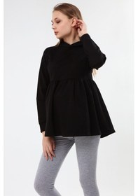 Resim Luvmabelly Myra4531 Büzgülü Fermuarlı Emzirme Sweatshirt -siyah-siyah 