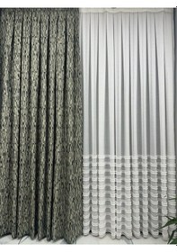 Resim Orman Yeşili Detaylı Açık Yeşil Zemin Fon Perde 1/3 Sık Pile Orman Yeşili 