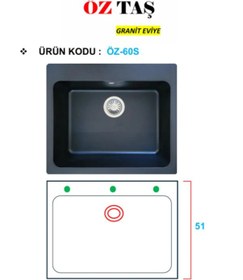 Resim Öztaş ÖZ-60S Granit Mutfak Eviye Siyah Tek Gözlü 55 x 60 CM 