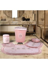 Resim Shems Pudra 6 Prç Kirli Çamaşır Sepeti Seti + Banyo Paspası Seti Pudra 