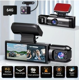 Resim Wangxi 64gb Kartlı Çift Kameralı Araç İçi Ve Ön 1080p Kayıt Araç Kamerası 